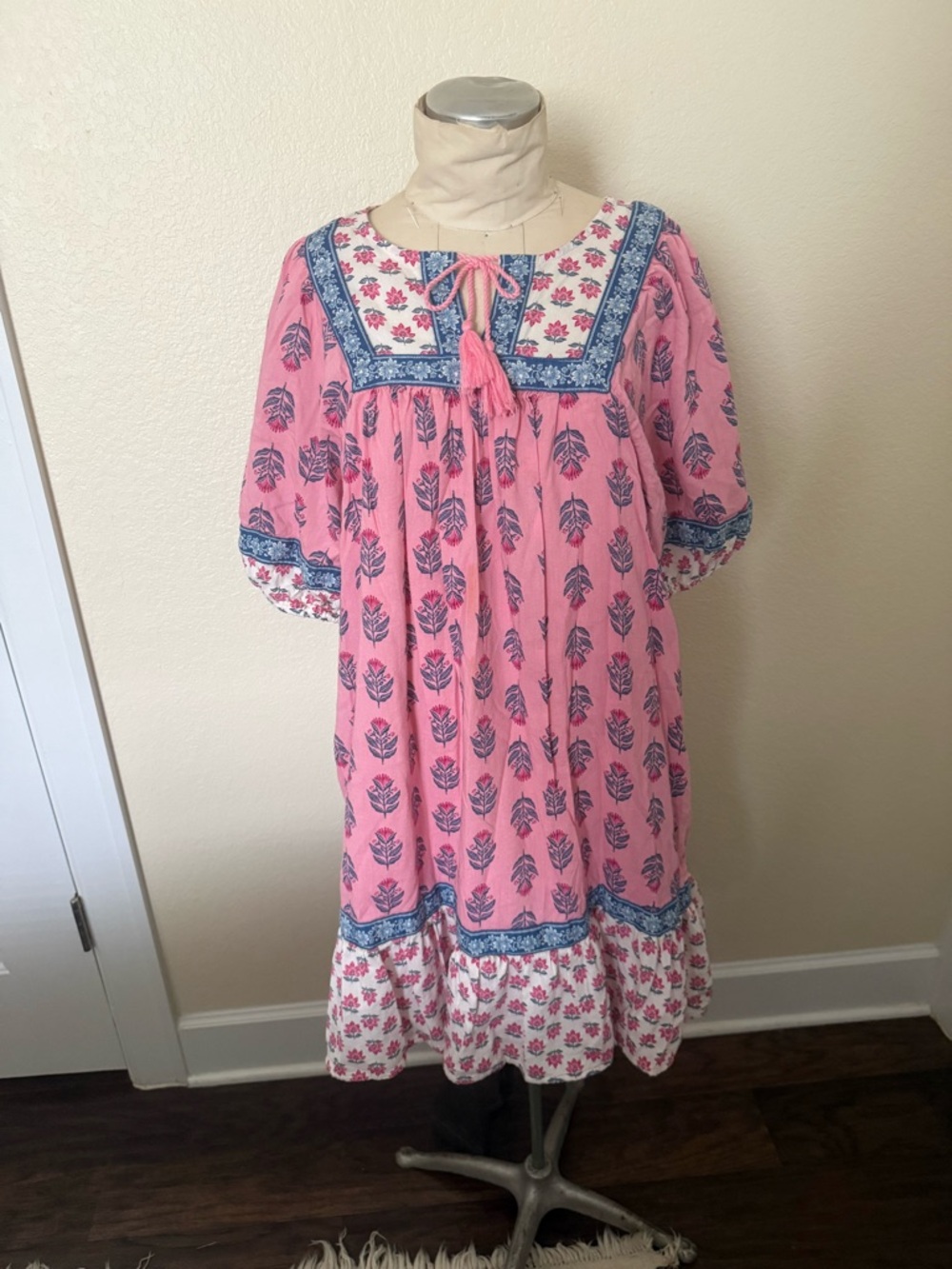 Old Navy White Dress with Pink and Blue Floral Print